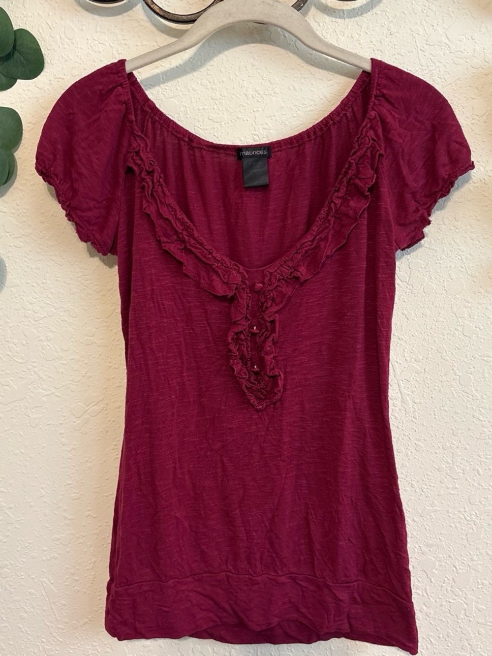 Y2K Burgundy Red Ruffled Button Top💕